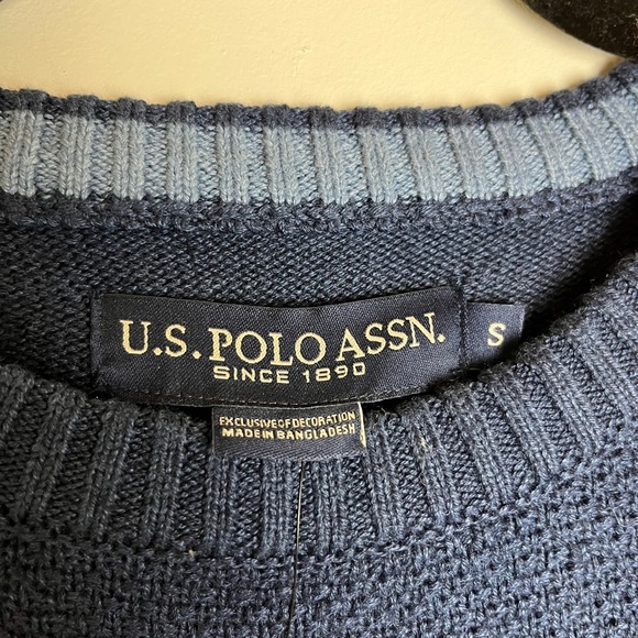 U.S. Polo Assn. Navy Patchwork Cotton Blend Sweater NWT Size Small - Picture 2 of 12